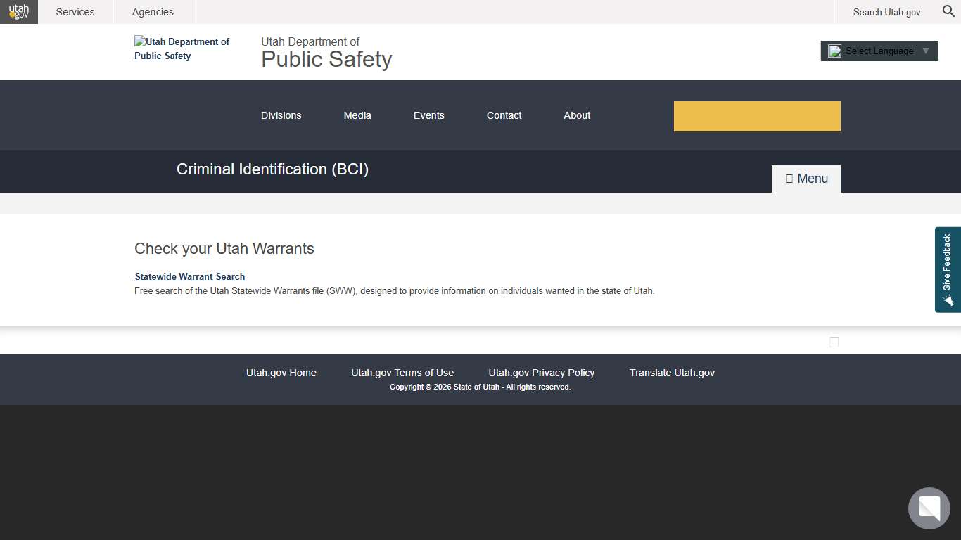 Check your Utah Warrants | DPS – Criminal Identification (BCI)