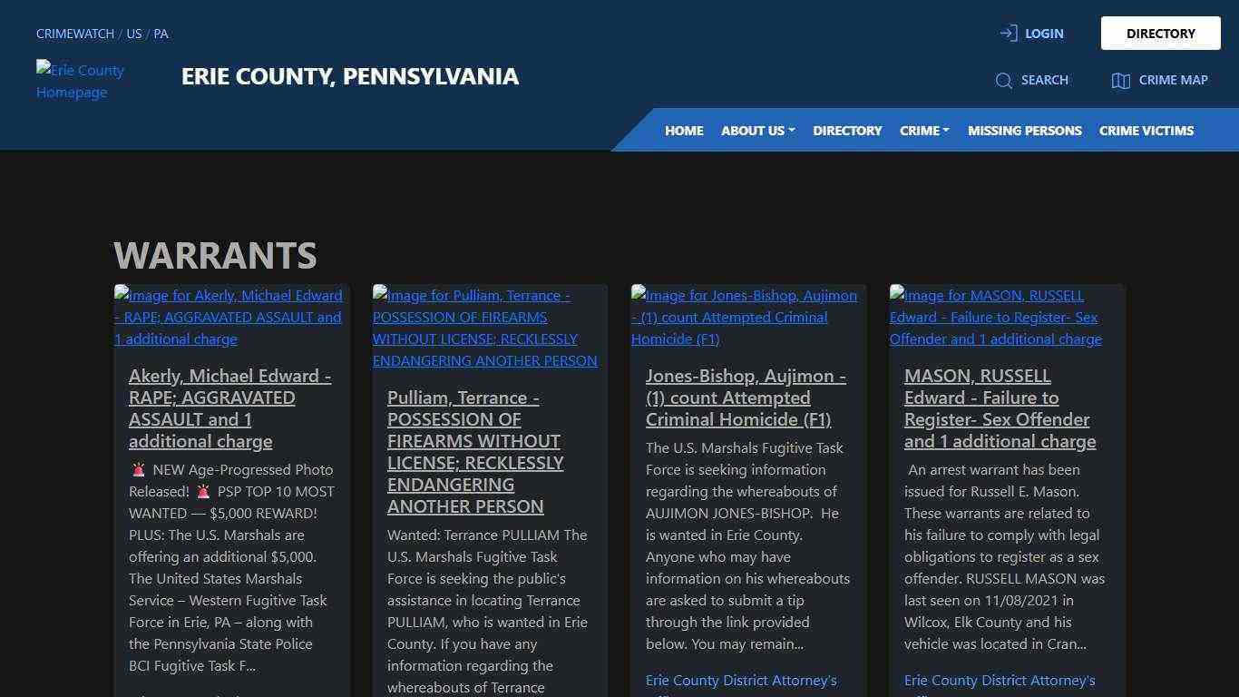 Warrants for Erie County, Pennsylvania | CRIMEWATCH