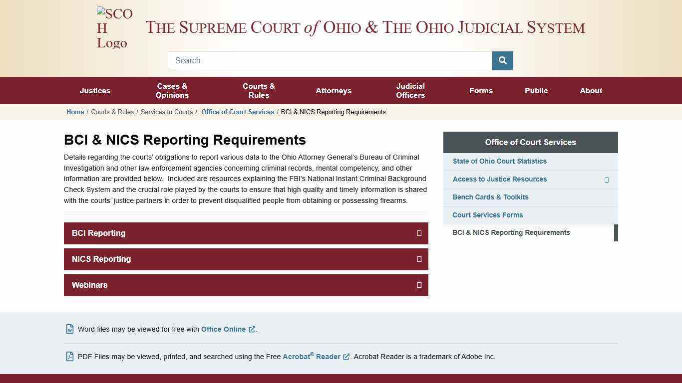 BCI & NICS Reporting Requirements » Supreme Court of Ohio
